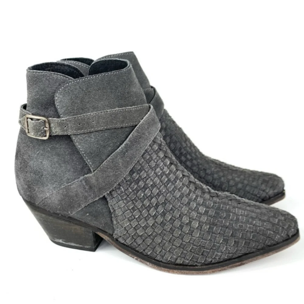 Free People Leather Suede Woven Ankle Boots 10 40